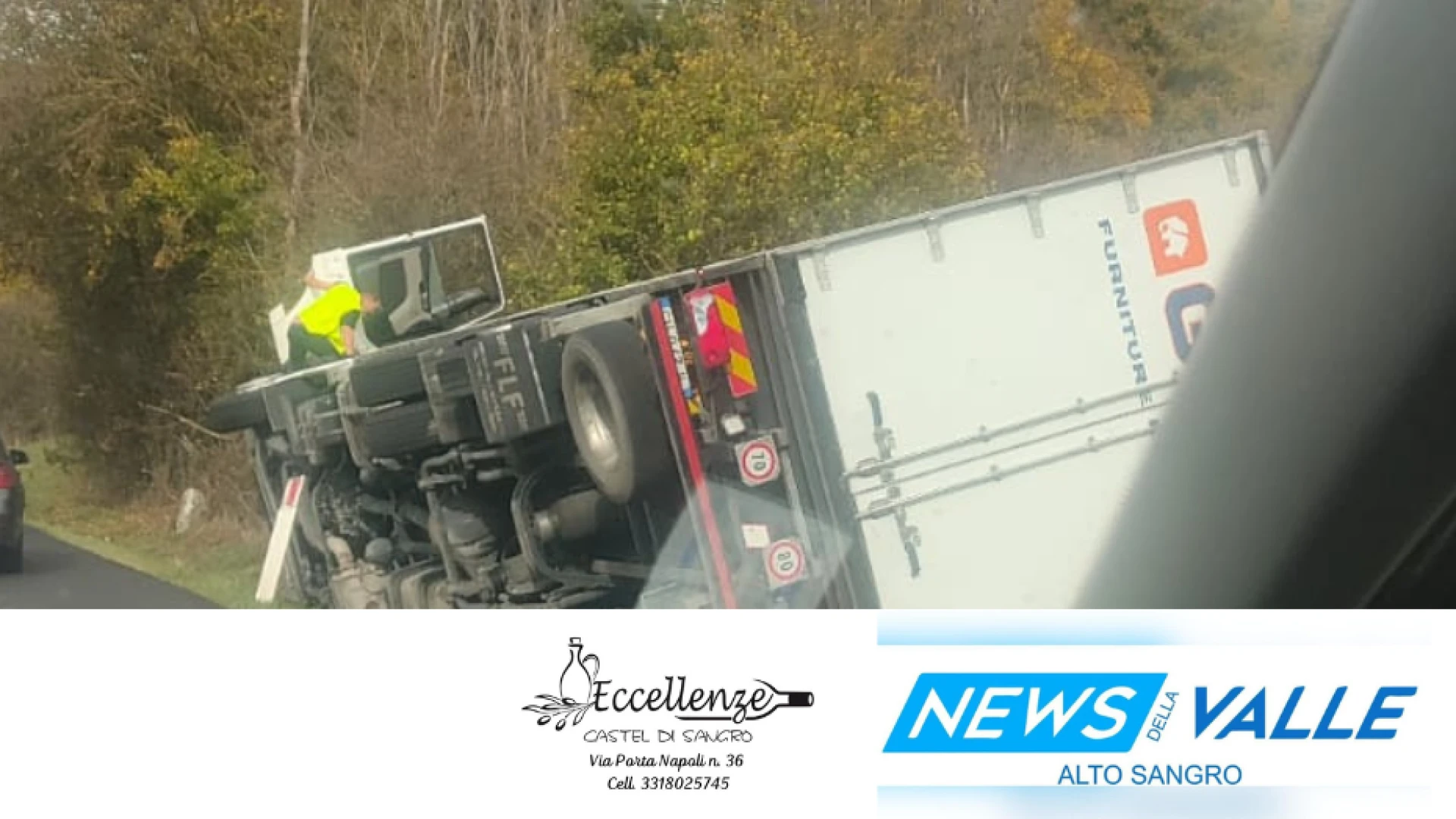 S.s 652 Fondovalle Sangro: tir si ribalta in curva tra Rionero Sannitico e Castel Di Sangro. Soccorsi in atto.
